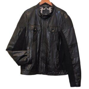 Guess Genuine Lamb Leather Moto Jacket Knit Padded Black Biker Motorcycle Coat